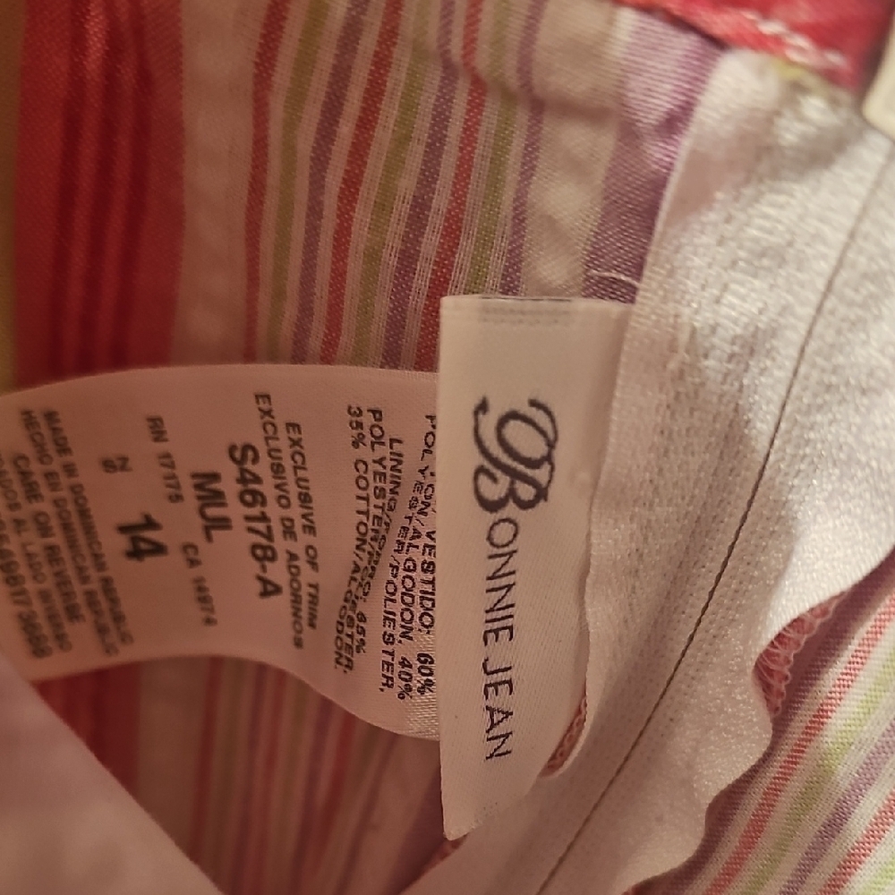 Bonnie Jean Multicolor Striped Dress with Hot Pink Ribbon Size 14 Like New - Picture 2 of 7